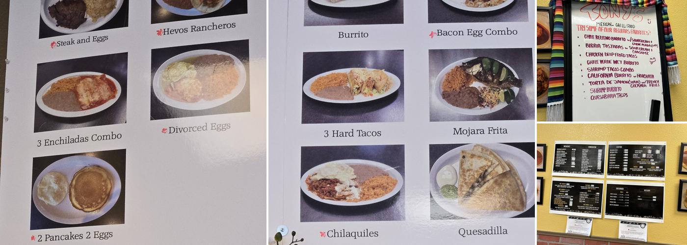Tony's Mexican Grill Menu