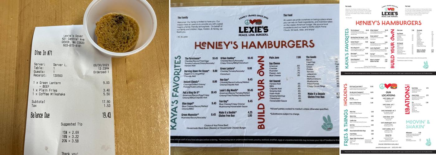 Lexie’s Dover Menu