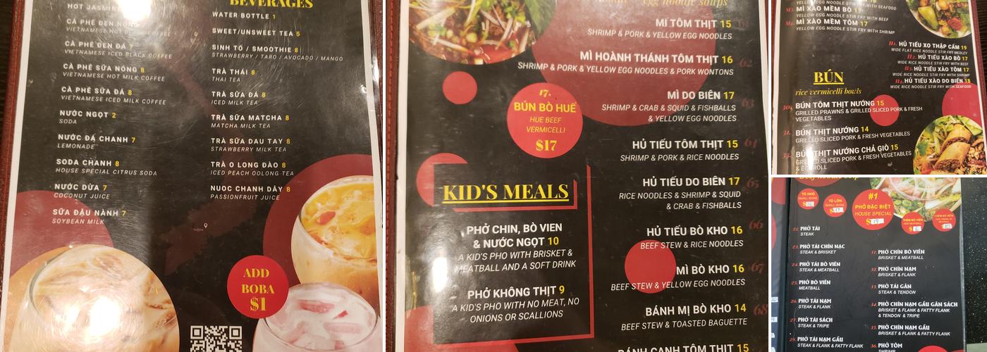 Pho Ngoc Menu