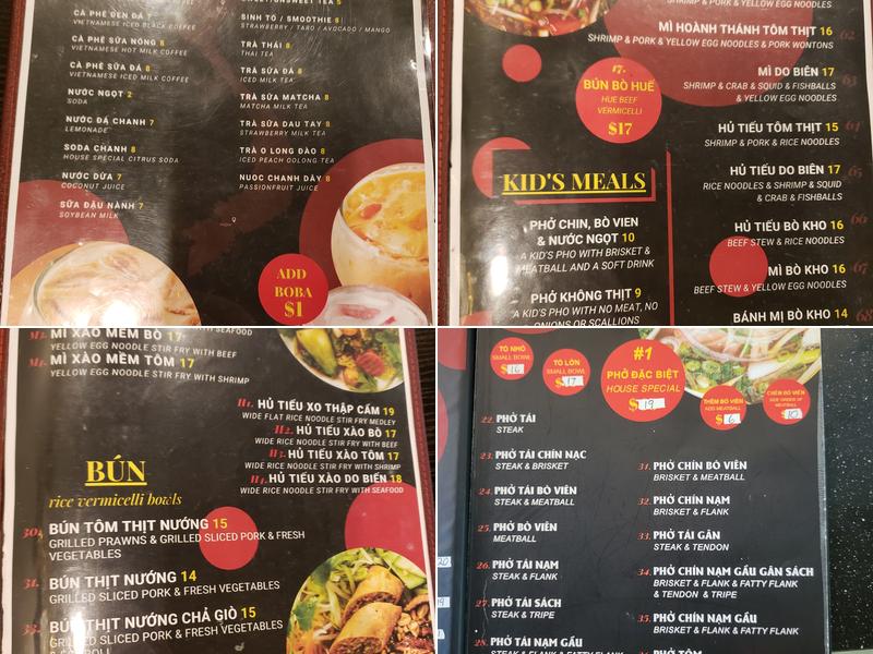 Pho Ngoc Menu