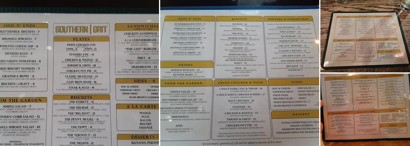 Southern Grit Menu