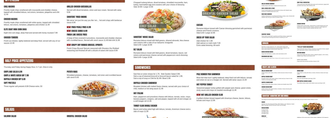 Shooters Sports Grill Menu