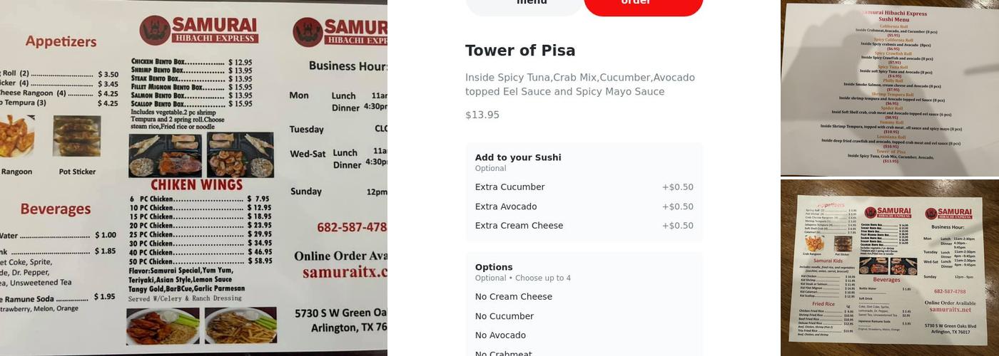 Samurai Hibachi Express Menu