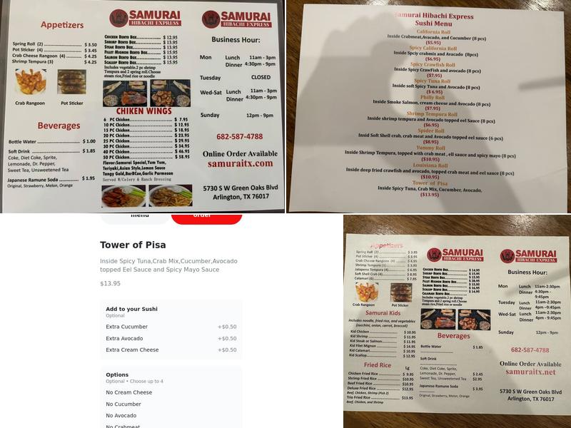 Samurai Hibachi Express Menu