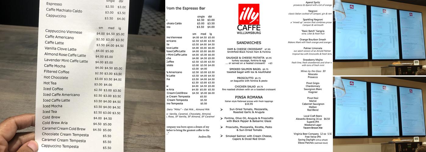 Illy Caffe Menu