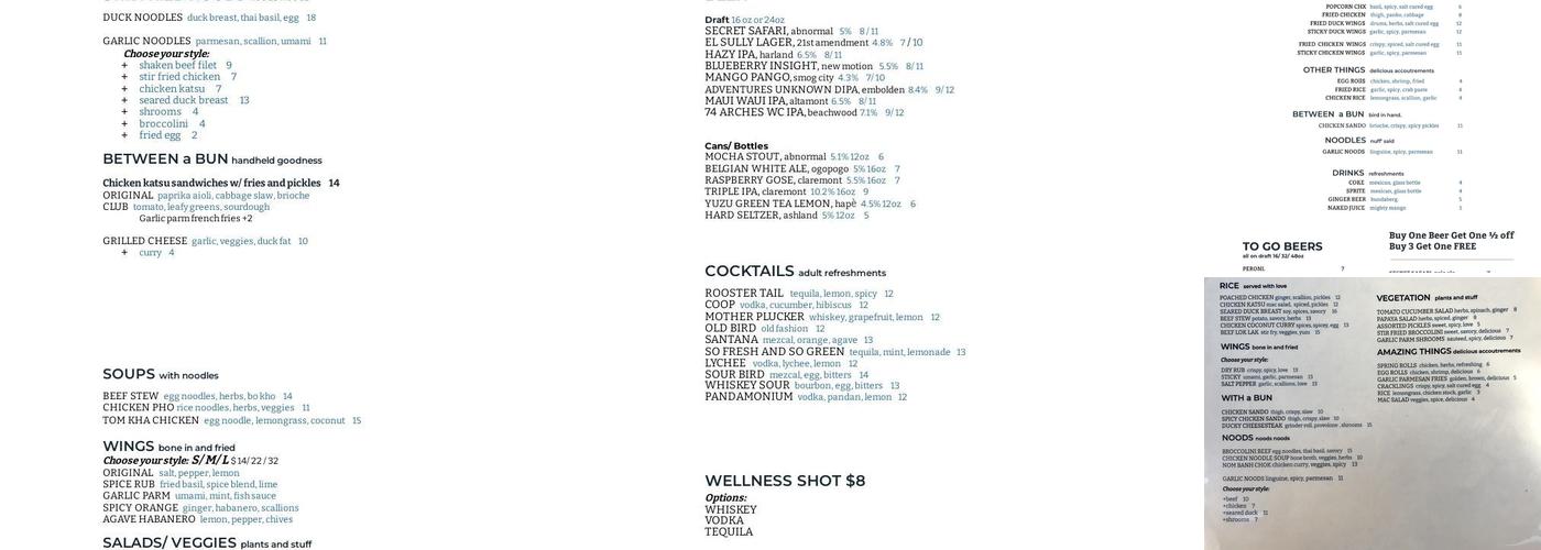 Bird & Barrel Menu