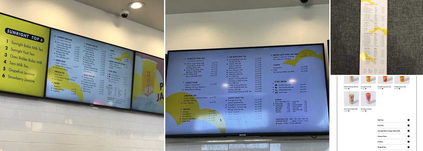 Sunright Tea Studio - Irvine Menu