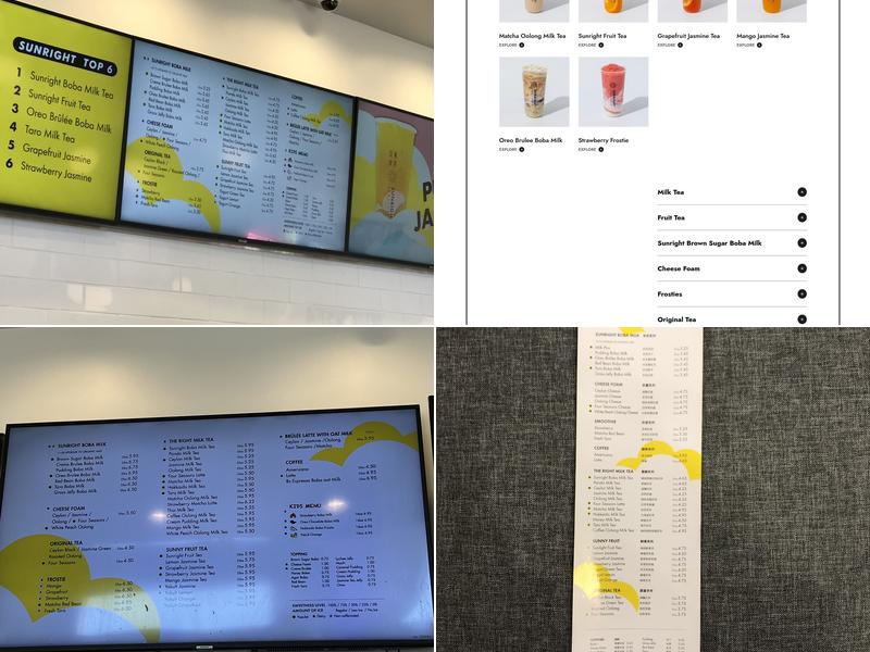 Sunright Tea Studio - Irvine Menu