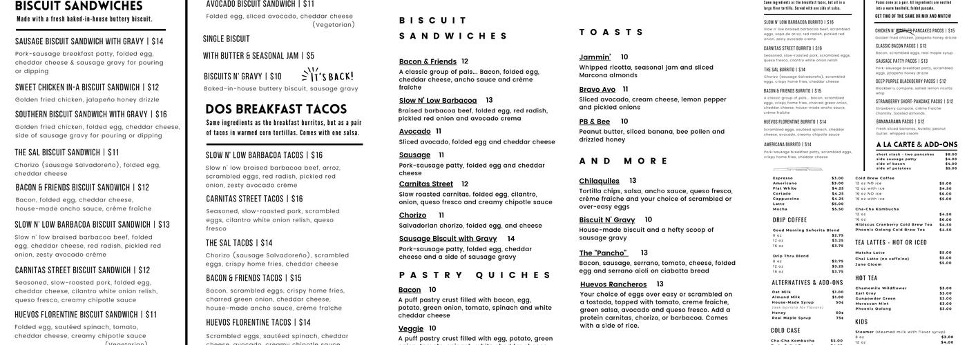 Hola Adios Coffeeshop Menu