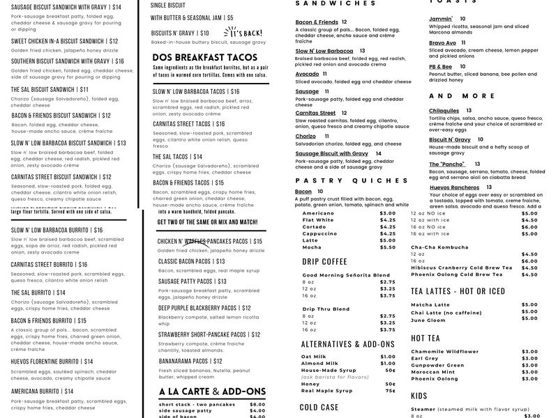 Hola Adios Coffeeshop Menu