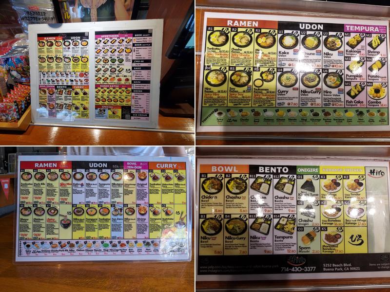 HIRO Ramen & Udon Menu