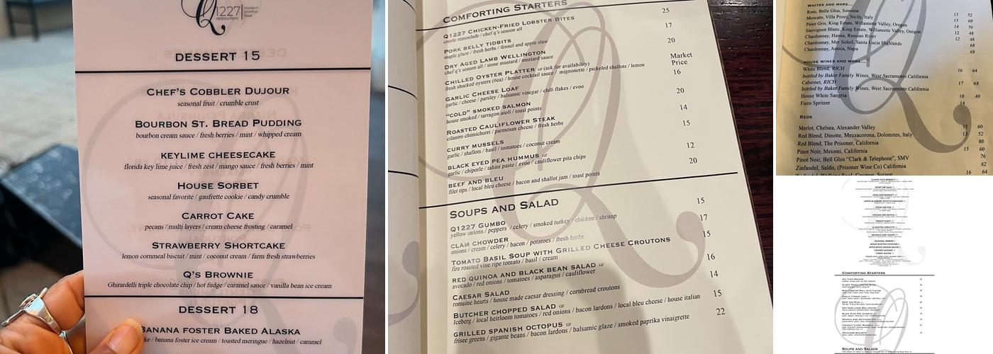 Q1227 Restaurant Menu