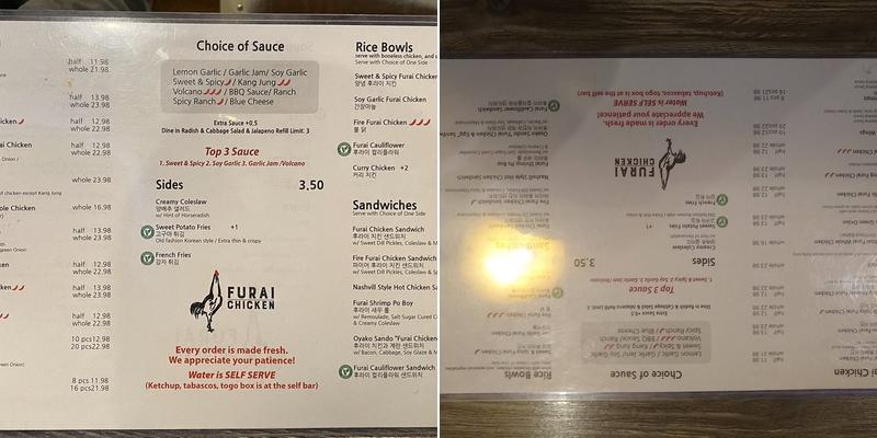 Furai Chicken La Crescenta Menu