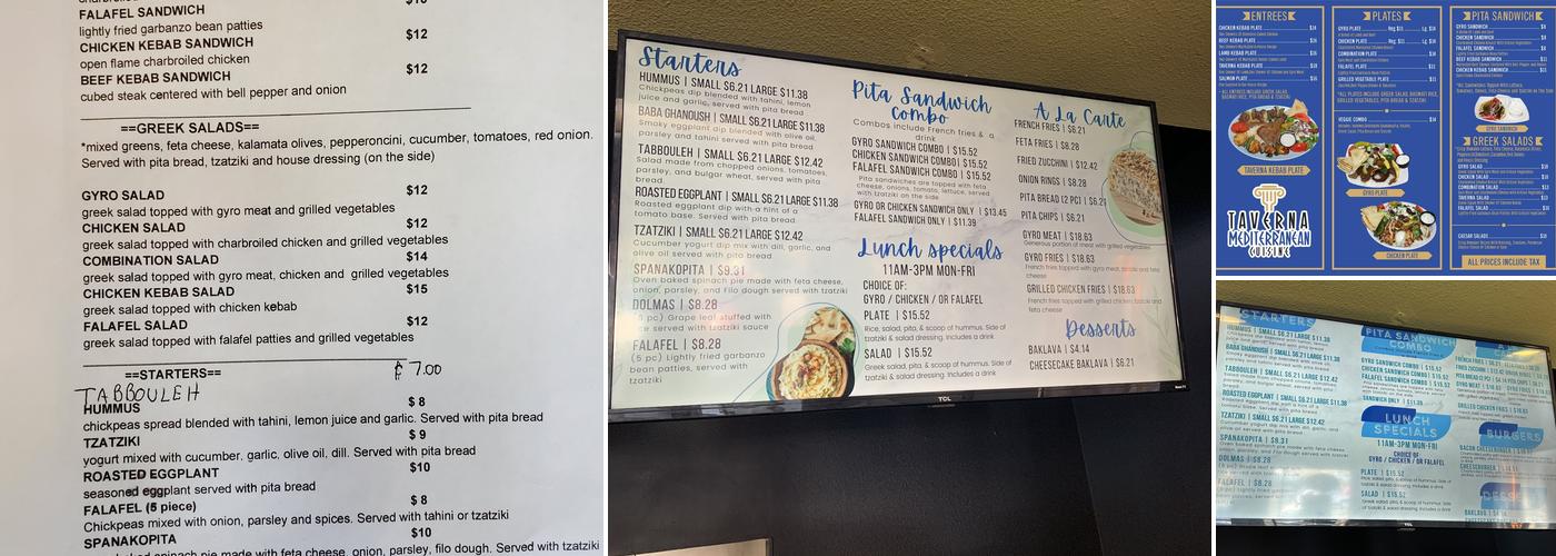 Taverna Mediterranean Grill Menu