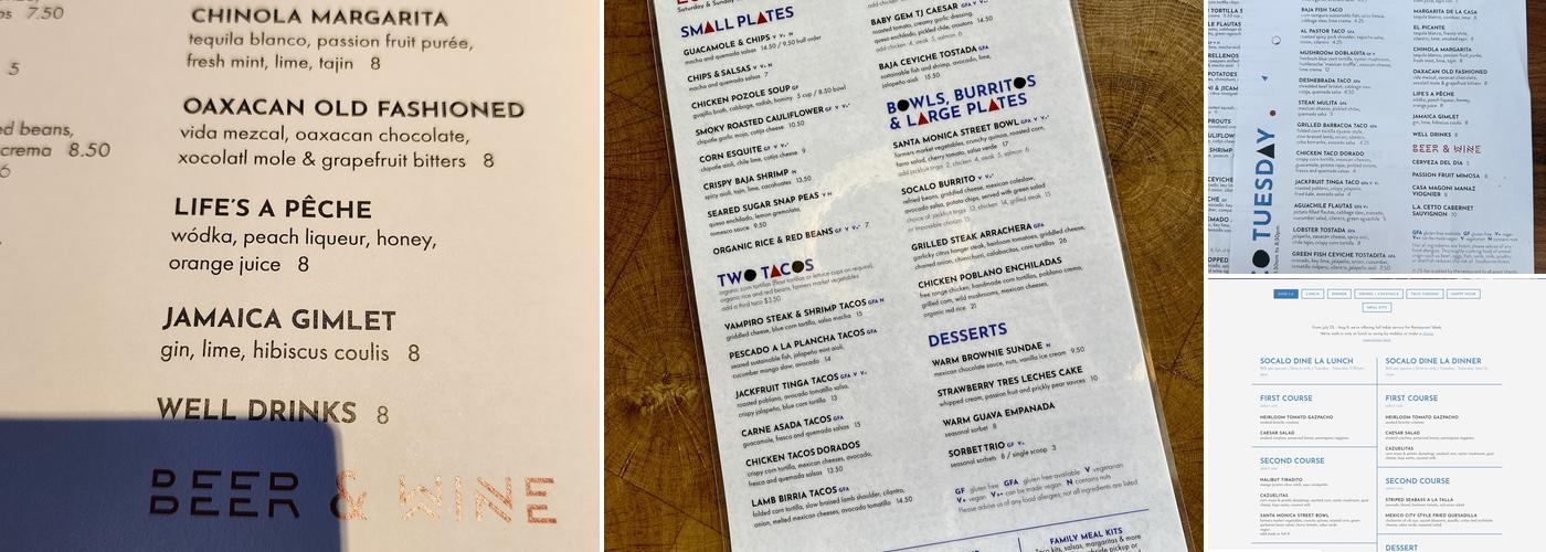Socalo Menu