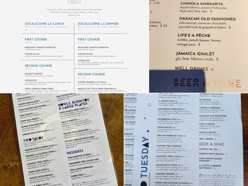 Socalo Menu