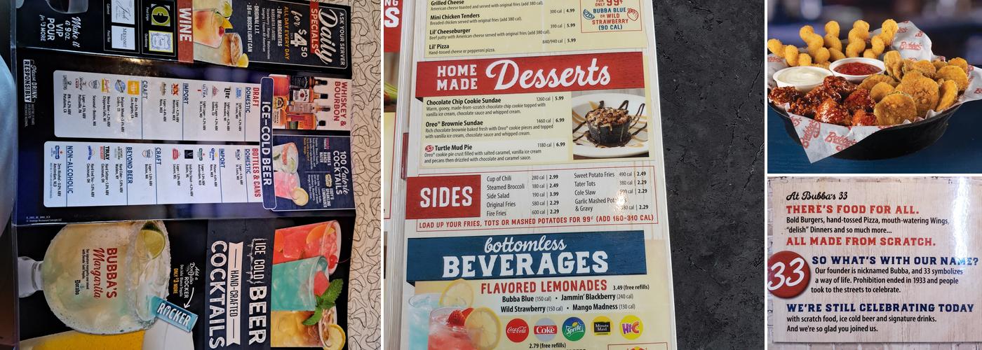 Bubba's 33 Menu