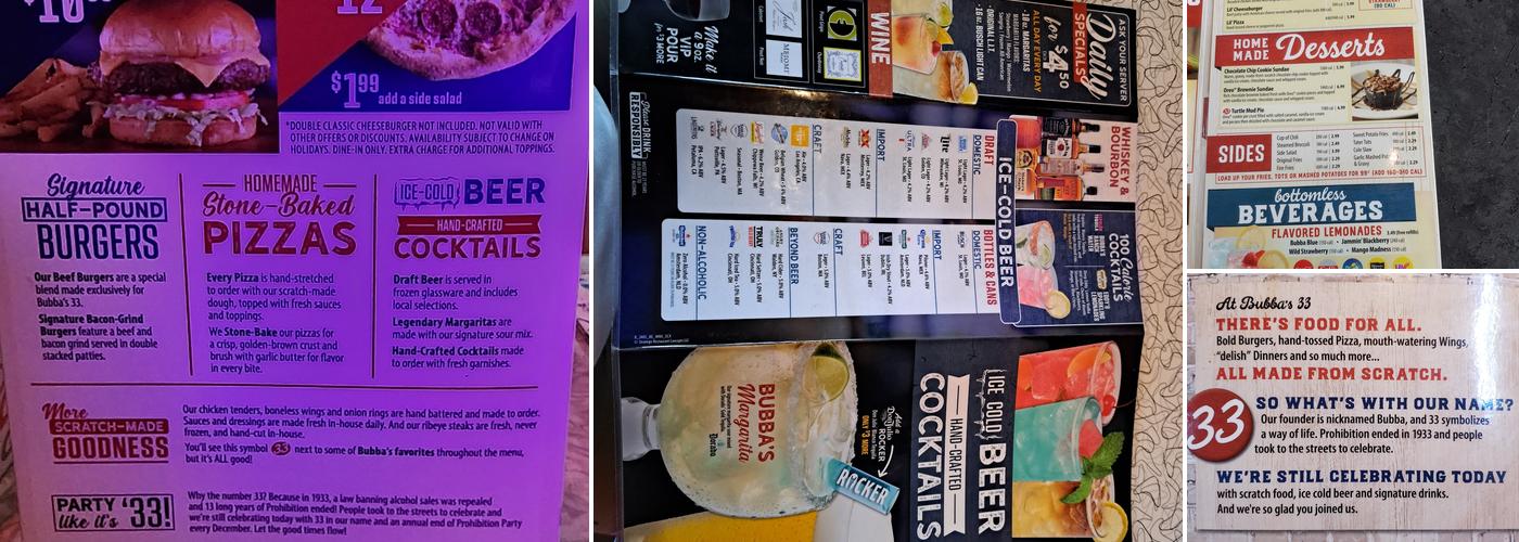 Bubba's 33 Menu