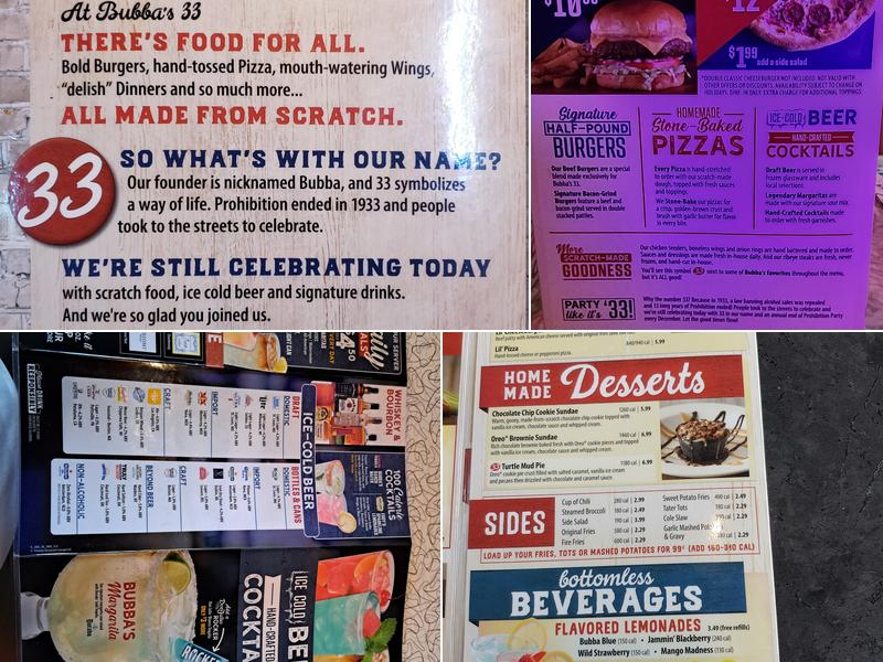 Bubba's 33 Menu