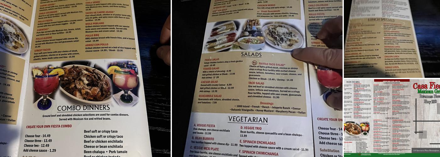 Casa Fiesta Inverness Menu