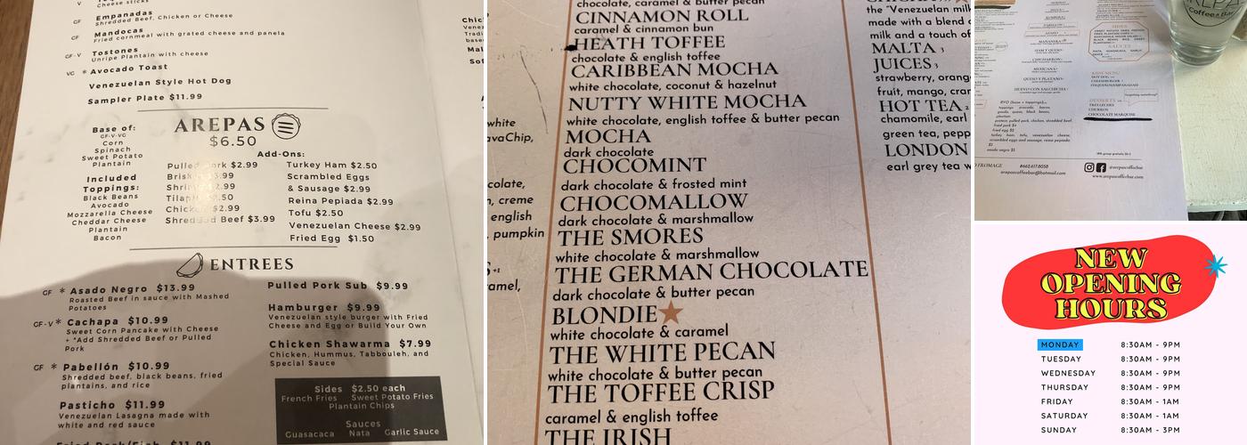 Arepas Coffee & Bar Menu