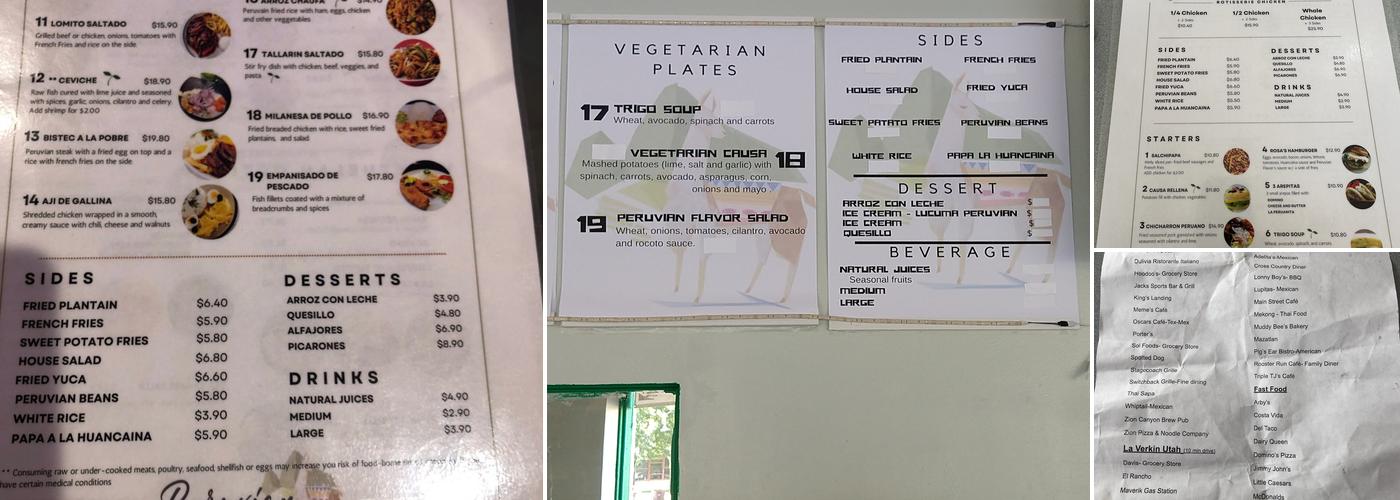 Peruvian Flavors Menu