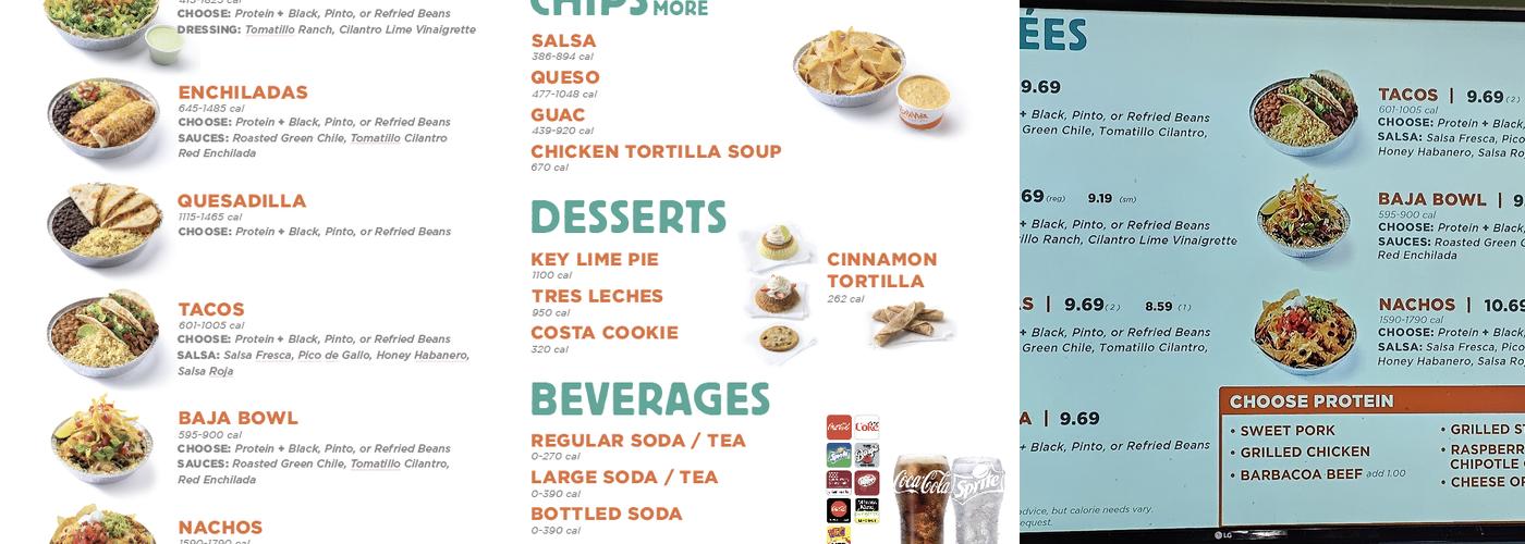 Costa Vida Menu
