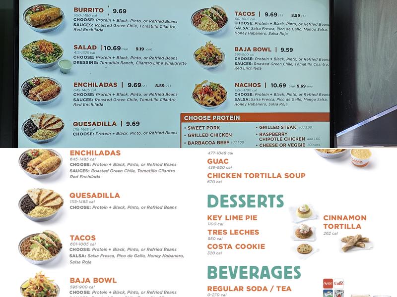 Costa Vida Menu