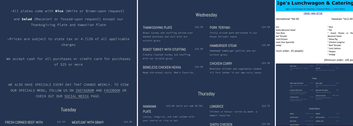Ige's Lunchwagon & Catering Menu