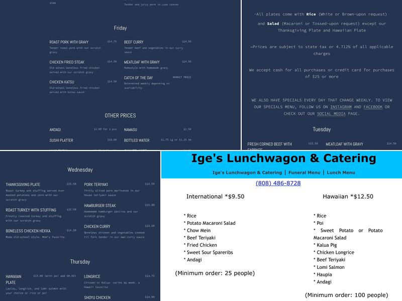 Ige's Lunchwagon & Catering Menu