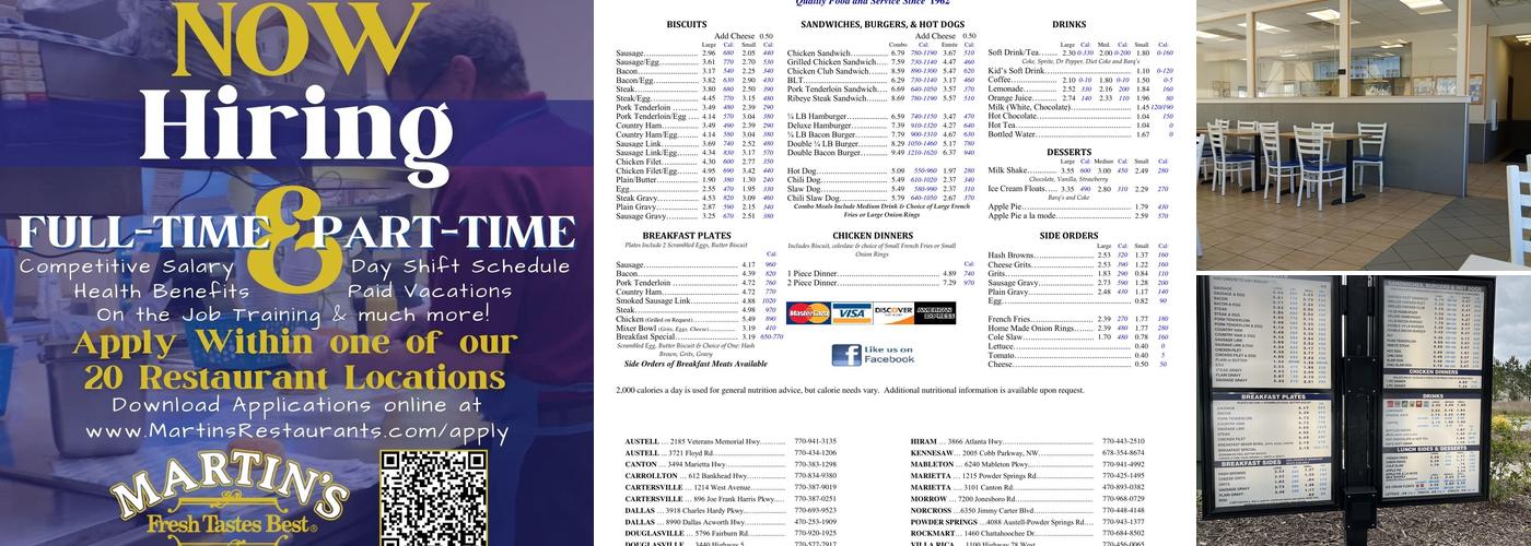 Martin's Restaurant - Canton Menu