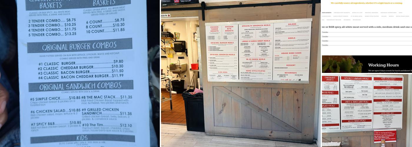 Birds and Burgers Menu