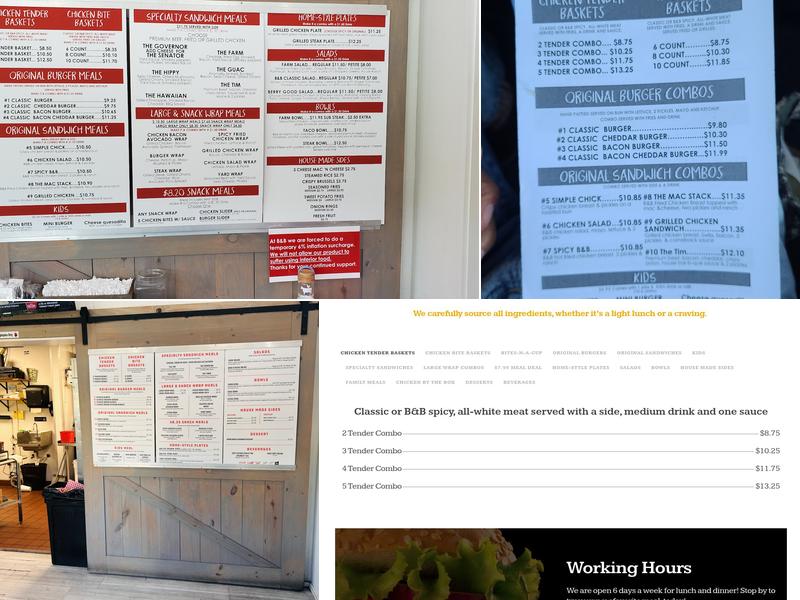 Birds and Burgers Menu