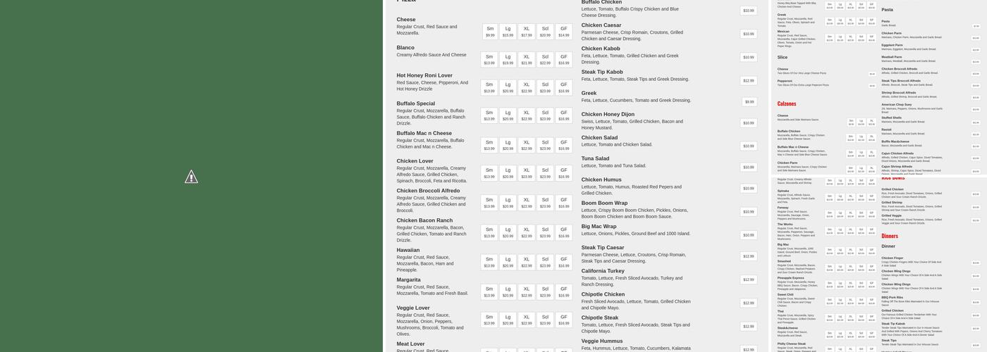 Highland Grill And Pizzeria Menu