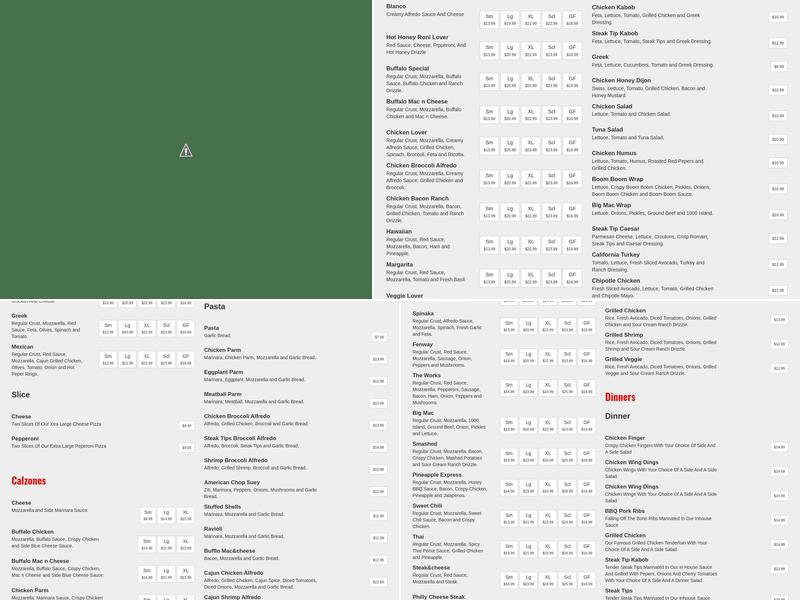 Highland Grill And Pizzeria Menu