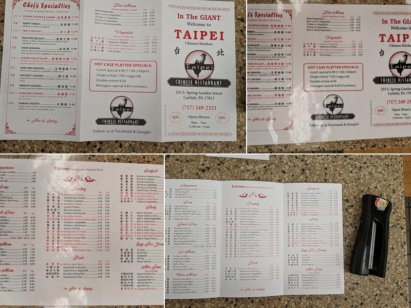 Taipei Chinese Kitchen (Giant) Menu