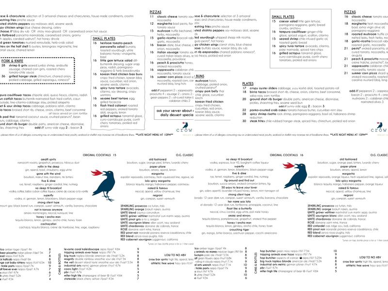 Crow Bar Menu