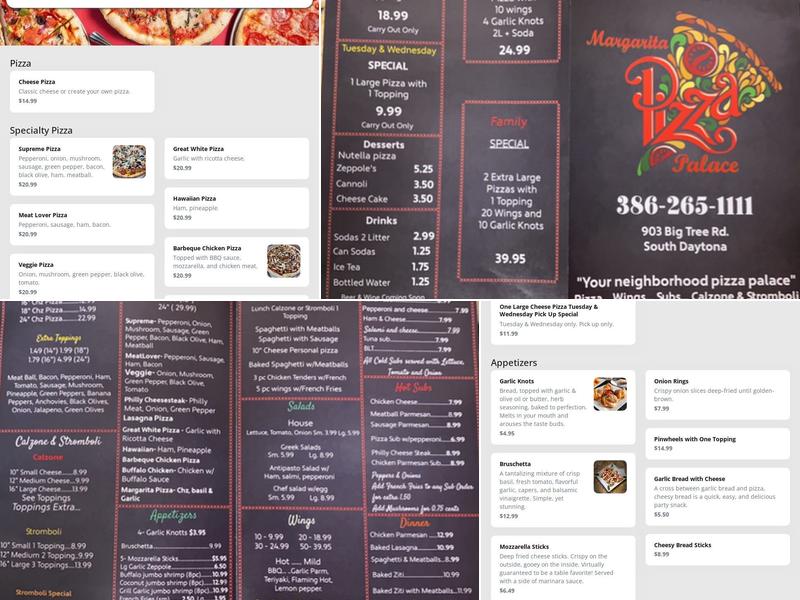 Margaritas pizza palace Menu