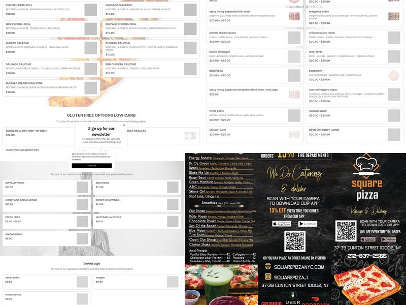 Square Pizza Menu
