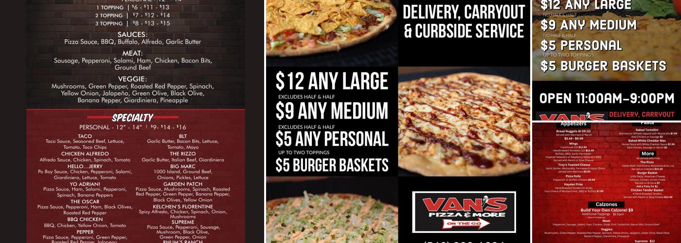 Van's Pizza and More Menu