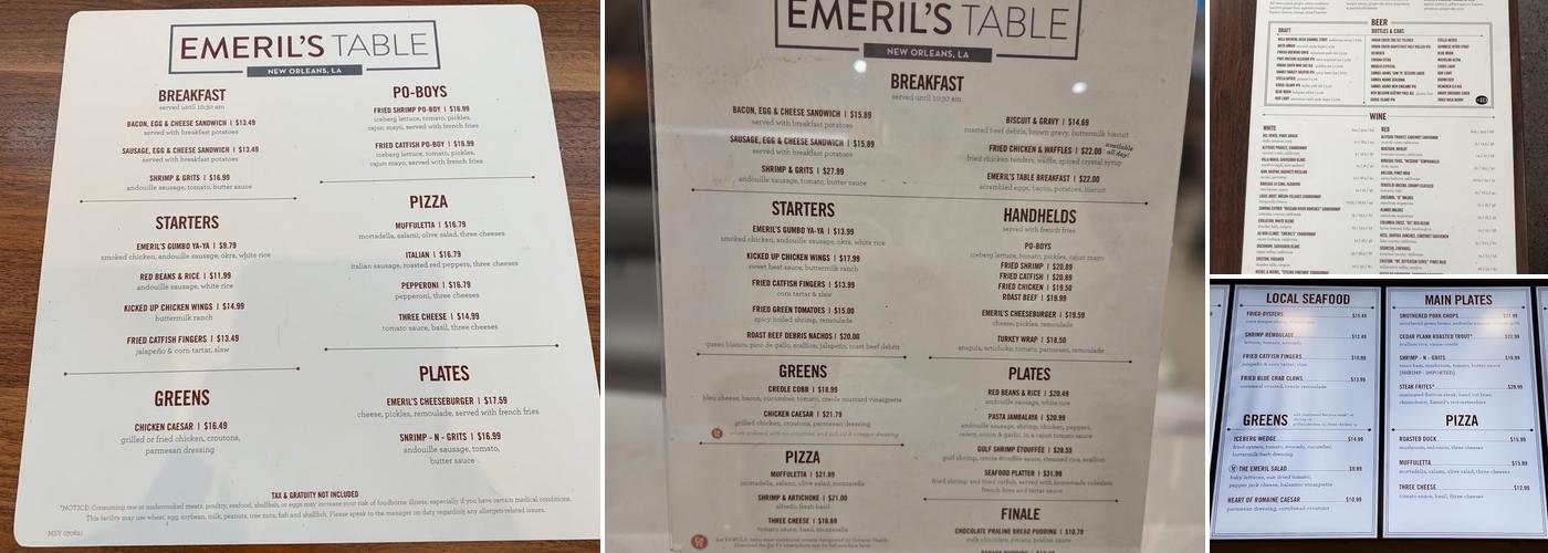 Emeril’s Table Menu