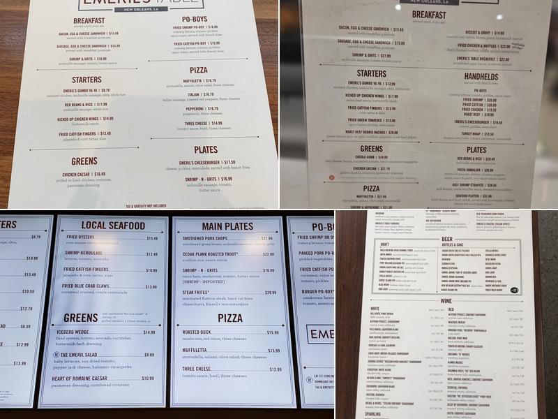 Emeril’s Table Menu