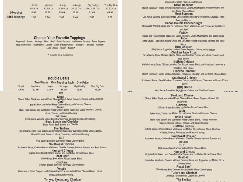 Max's Pizza Menu