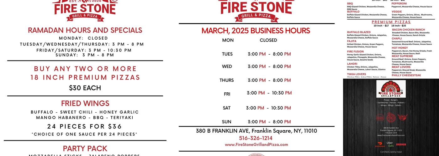 Fire Stone Grill and Pizza Menu