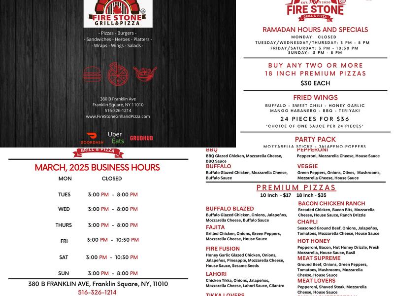 Fire Stone Grill and Pizza Menu