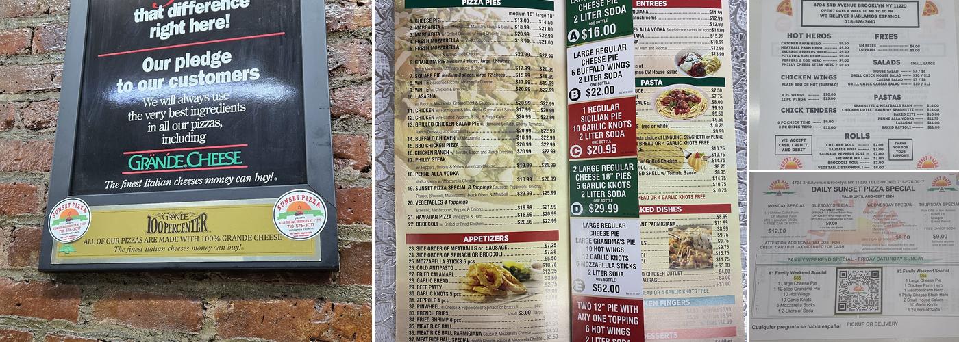 Sunset Pizza Menu