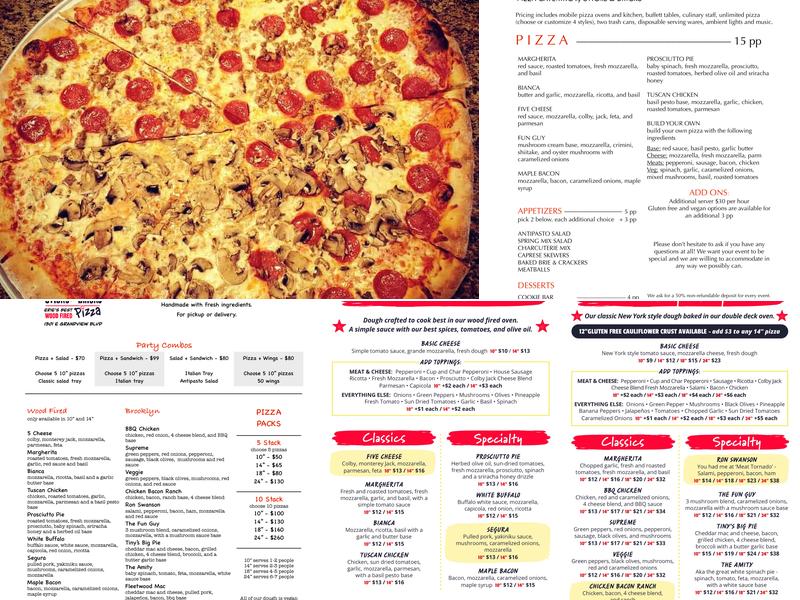Sticks & Bricks Wood Fired Pizza Menu