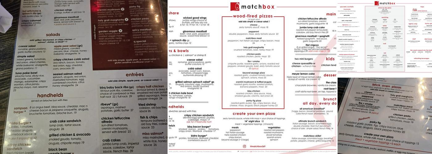 matchbox charlottesville Menu