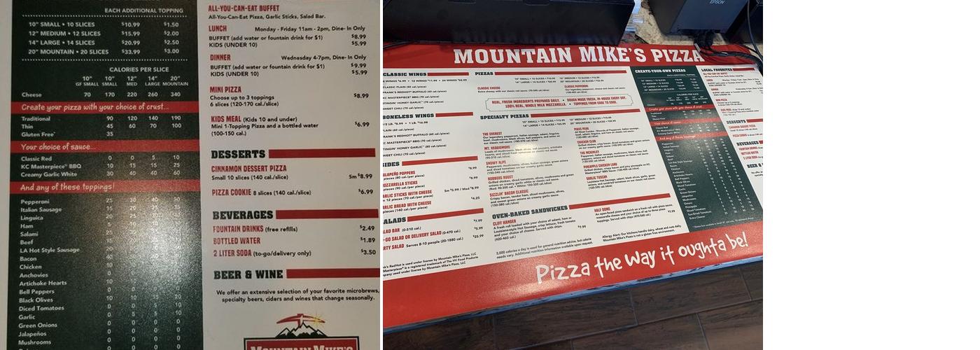 Mountain Mike's Pizza Menu