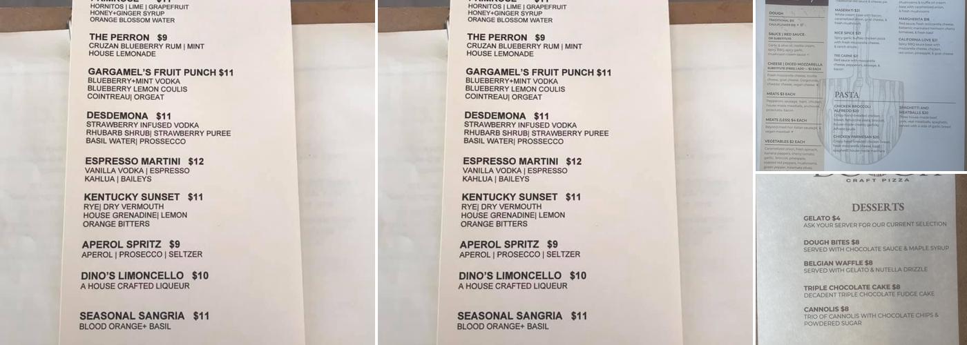 Dough Craft Pizza Menu